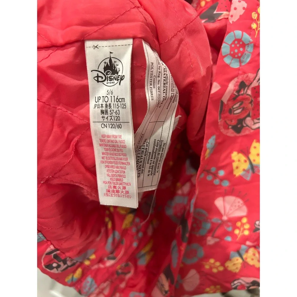 Disney Store Minnie Mouse Rain Jacket Red Floral Butterfly Hooded‎ Coat Kids 5/6